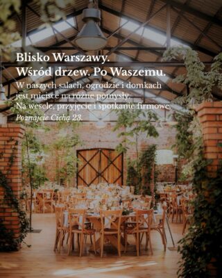 Wyobraźcie sobie salę, do kt&oacute;rej wchodzicie pierwszy raz i już wiecie - to tu. Drewniane stoły, ciepłe światło i przestrzeń, kt&oacute;ra pomieści 150 os&oacute;b, a mimo to nie traci nic z kameralności. Tak zaczyna się większość historii, kt&oacute;re potem opowiadamy przez lata.

#cicha23 #miejsceanawesele #weselepodwarszawa #przyjeciapodwarszawa #eventywarszawa

Zanim padnie &ldquo;tak&rdquo;, jest ta chwila - przejście przez tunel z lekkich tkanin i światełek. Kwiaty po bokach, cisza w powietrzu i napięcie, kt&oacute;re czuć w całym ciele. Zapamiętacie ją bardziej niż cokolwiek innego tego dnia.

Rano tu pije się kawę, wieczorem - wino, a przez cały dzień po prostu dobrze się czuje. Drewniany taras otoczony hortensjami i zielenią zaprasza, żeby zwolnić. Czasem to właśnie te chwile między punktami programu zostają w pamięci najdłużej.

Cegła, drewniana więźba nad głową i żyrandol, kt&oacute;ry mieni się nad nakrytym stołem. To połączenie, kt&oacute;re działa niezależnie od pory roku i stylu wesela. Wystarczy dodać kwiaty - resztę już mamy.

Ten domek stoi w samym środku lasu, jakby czekał tylko na Was. Panna młoda szykuje się tu bez pośpiechu, a druhny mają wszystko, czego potrzebują. Kiedy przychodzi czas - wystarczy zejść po schodach i już jesteście na miejscu.

Z g&oacute;ry widać to najlepiej - jak bardzo jesteśmy schowani, a jednocześnie blisko. Dach, drzewa i skrawek trawnika, na kt&oacute;rym dzieje się cała magia. Warszawa jest bliżej, niż większość gości się spodziewa.

Zanim zacznie się impreza, warto ukraść sobie kilka minut tylko dla siebie. Leżak, lampa i las dookoła - nic więcej nie potrzeba. My zawsze znajdujemy taki kąt, nawet w środku największego wesela.

Kiedy zapada zmrok, las zapala się razem z nami. Lampki między drzewami prowadzą gości od stołu do parkietu, a potem już tylko tańczy się do rana. To właśnie o tej porze dnia Cicha pokazuje się z najlepszej strony.

Wystarczy przejść przez te drzwi - reszta wieczoru już na Was czeka. Ciepłe światło, dobra muzyka i ludzie, kt&oacute;rzy naprawdę chcą, żeby ten dzień był wyjątkowy. Napiszcie do nas, a chętnie pokażemy Wam wszystko na żywo.